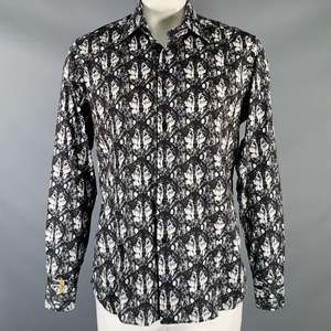 BILLIONAIRE COUTURE Black White Wolf Print Long Sleeve Shirt